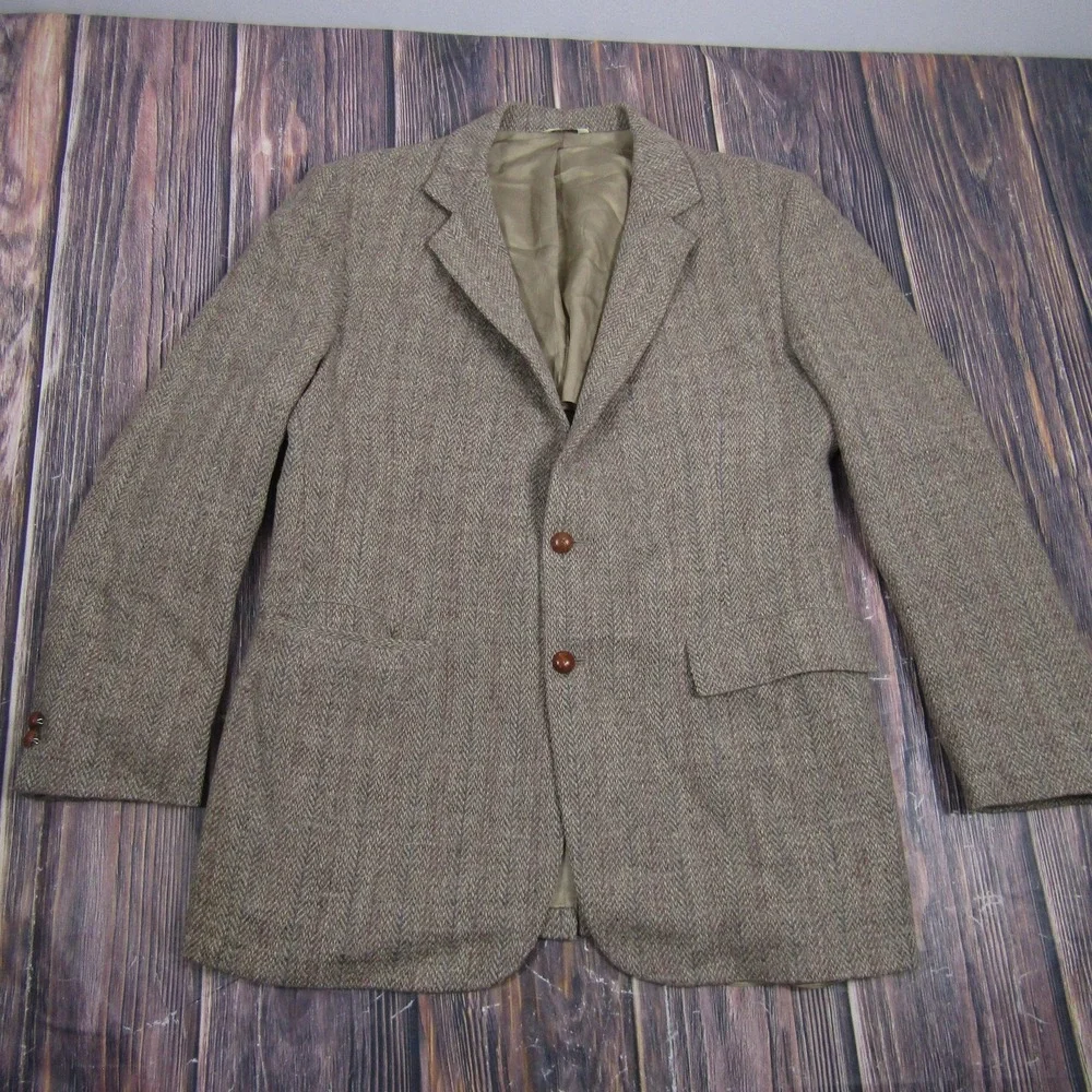 Vintage Boundary Waters Sport Coat Mens 40 Brown Wool Herringbone Tweed Blazer